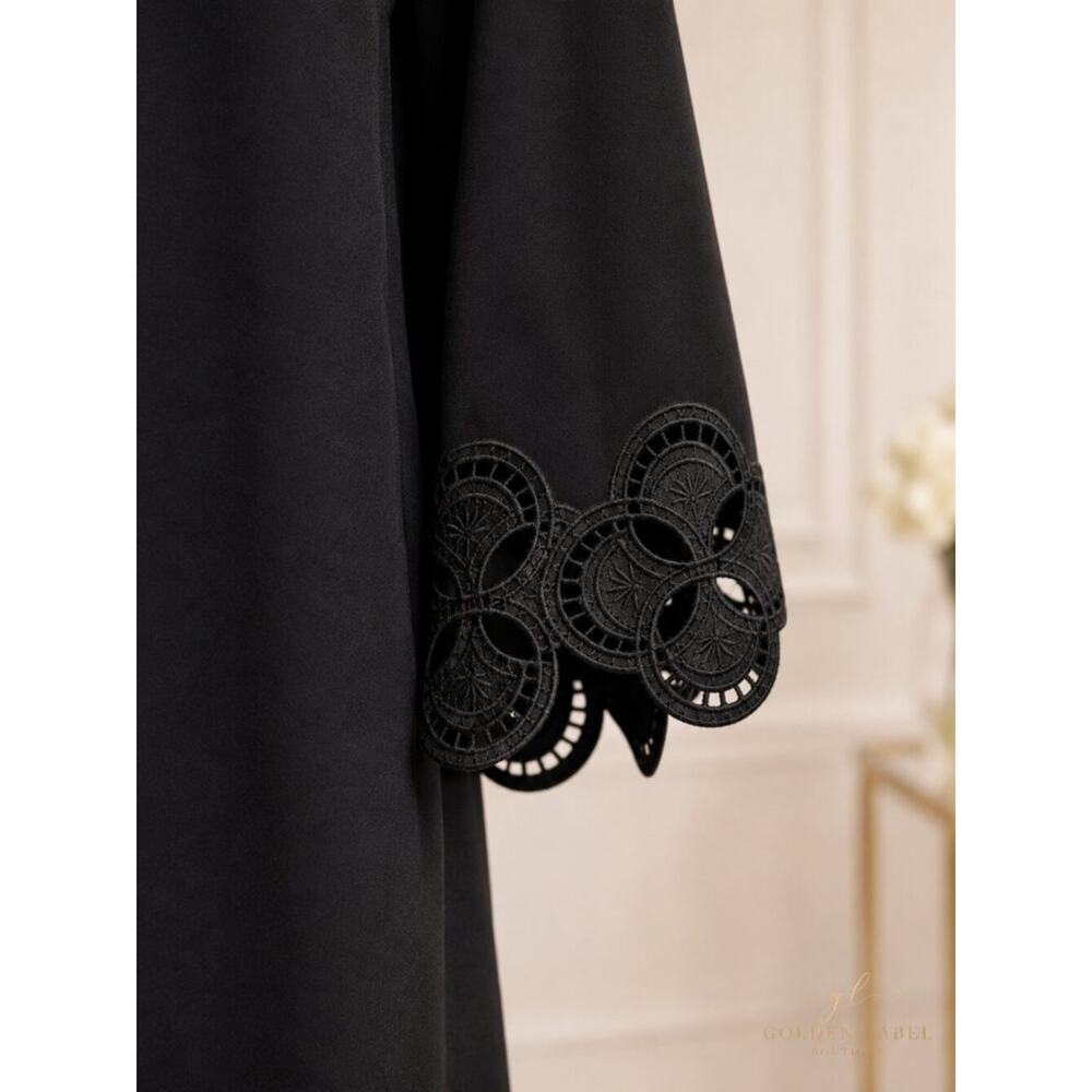 London Times Petite PXL Black Scuba Shift Dress Embroidered Sleeve NWT - Picture 5 of 8